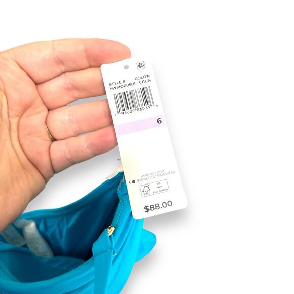 NEW Anne Cole Twist Front Halter One Piece Swimsuit Size 6 Cerulean Blue Bandeau - Picture 12 of 12